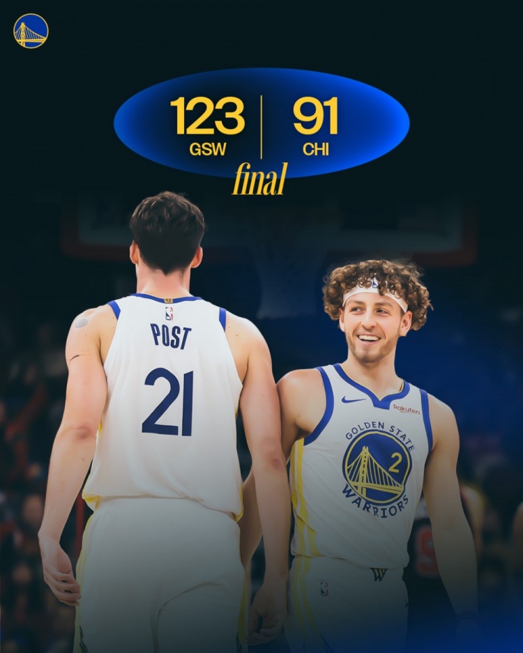 取胜功臣!勇士官方赢球海报封面人物:波杰姆斯基+波斯特